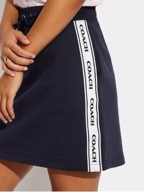 COACH Navy Logo-Trim Skirt NWT RETAIL $250